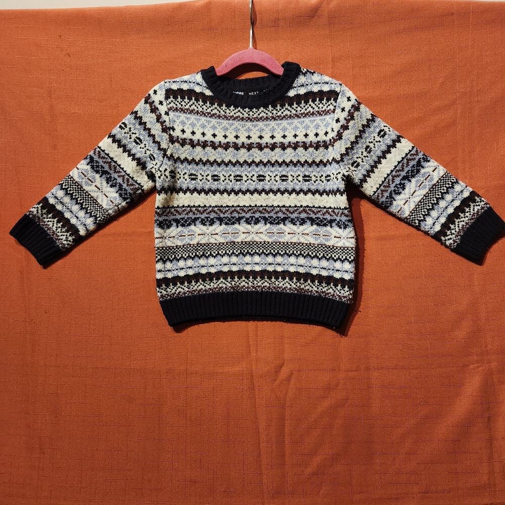 Wool Blend Toddler Boys Sz 2T Blue White Fair Isle Tight Knit Sweater By Next